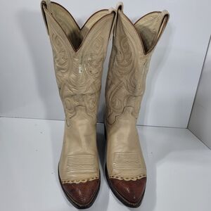 Vintage Dan Post Exotic Lizard Wingtip Cowboy Boots Men's Size 9.5 D Two-Tone